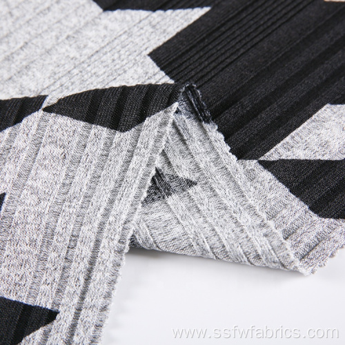 Grey Black Special Rib Pattern Geometric Print Fabric